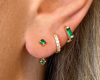 Emerald Ear Jackets • front back earrings • dainty ear jacket • gold earrings • ear jacket earrings - minimal earring • cz ear jacket