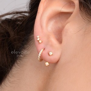 White Opal x CZ Earring Gift Set • stud earrings • hoop earrings • earring set • gift ready • gift for her • christmas gift • gift set