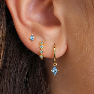 Aquamarine Everyday Earring Gift Set • Aquamarine hoop earrings • Aquamarine studs • gift for her • minimalist jewelry • gift set