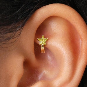 Tiny Apple Green Star Rook Hoop Earring • star helix hoop • rook earring • cartilage earring • cartilage hoops • elevado jewelry