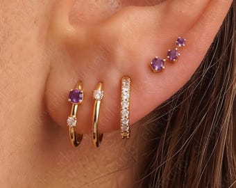 Amethyst Double Hoop Earring Gift Set • sapphire jewelry • gift ready • gift for her • gift for mom • christmas gift • gift set
