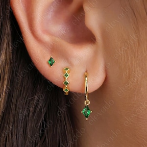 Emerald Everyday Earring Gift Set • Emerald hoop earrings • Emerald studs • gift for her • minimalist jewelry • gift set