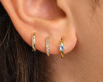Blue Zircon Sterling Silver Charm Hoop Earrings Set