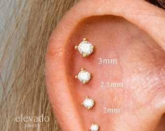 20G/18G/16G roségouden draadloze push pins labret-stekker • Massief 925 sterlingzilver • Tragusstekker • Oorbel met platte achterkant • Helix • Conch