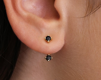 Black Onyx Front Back Earrings • dainty ear jacket • gold black earrings • ear jacket earrings - minimal earring • cz earrings