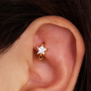 Tiny Diamond Star Rook Hoop Earring • star helix hoop • rook earring • cartilage earring • cartilage hoops • elevado jewelry