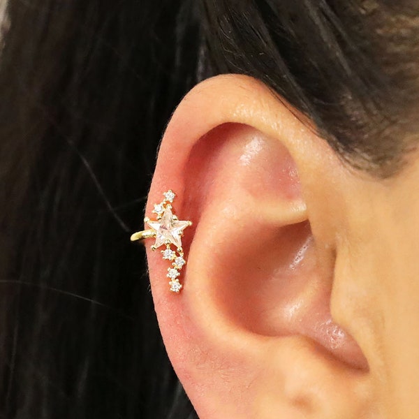 Star Ear Cuff No Piercing • starburst climber ear cuff • starburst conch cuff • ear cuff non pierced • fake helix piercing • cartilage