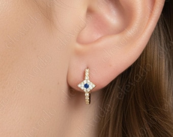 Tiny Evil Eye Hoop Earrings • evil eye earrings • eye charm gold hoops • dainty • huggie hoop earrings • minimalist earrings • evil eye hoop