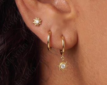 Celestial Sun Sterling Silver Hoop Earring Set • Gift Ready