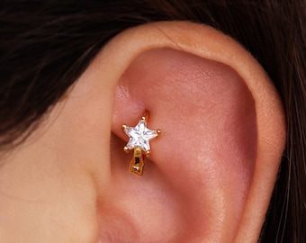 Tiny Diamond Star Rook Hoop Earring • star helix hoop • rook earring • cartilage earring • cartilage hoops • elevado jewelry