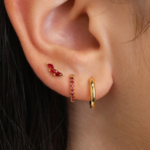 Everyday Ruby Hoop Earring Stack Set • gift for her • bridesmaid gift • christmas gift • gold hoop earrings • minimalist earring