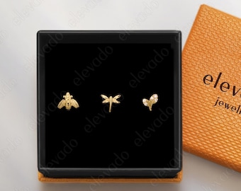 Tiny Garden Flat Back Earring Set: Gold Plated Sterling Silver