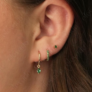 Classic Emerald Diamond Huggie Hoop Gift Set • Dainty Hoop Earrings • earring set • gift ready • gift for her • gift for mom • gift set