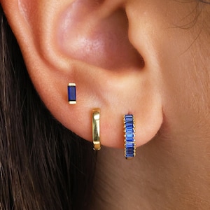 Sapphire Baguette Earring Gift Set • Sapphire Earrings • Huggie Hoop Earrings • earring set • gift for her • gift for mom • gift set