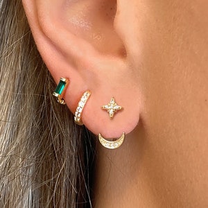 Moon and Star Crescent Ear Jacket Set • front back earrings • dainty gold earrings • ear jacket earrings - minimal earring • cz ear jacket