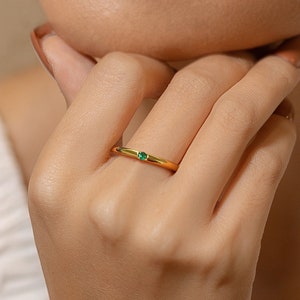 Dainty Gemstone Ring: 18K Gold Plated Minimalist Birthstone Jewelry