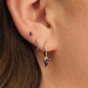 Amethyst Birthstone Huggie Hoop Earring Set by Elevado • Trilliant Cut Huggie Hoop Earrings • Earring Set • Holiday Gift • Christmas Gift