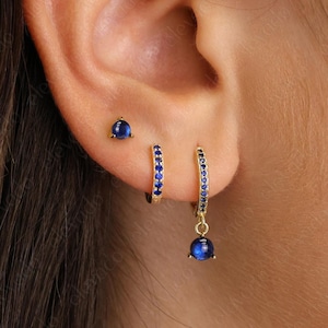 Sapphire Polished Gemstone Hoop Earring Set • gift for her • holiday gift • christmas gift • gift ready • moonstone earrings • earring set
