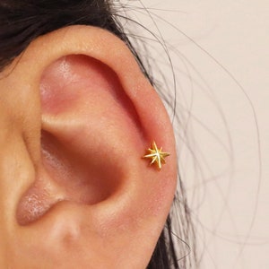 20G 18G 16G Dainty Star Flat Back Labret 925 Sterling Silver Star