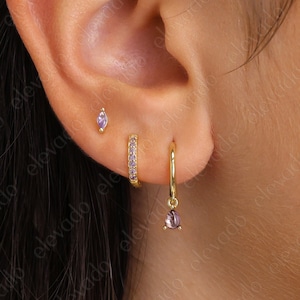 Alexandrite Teardrop Hoop Earring Set • gift for her • minimalist dainty earring gift •  Alexandrite June birthstone • holiday gift