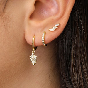 Paved Leaf Hoop Earrings Gift Set • Huggie Hoop Earrings • leaf earring set • gift ready • gift for her • gift for mom • gift set