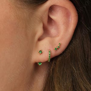 Emerald Earring Gift Set • Front Back Earring • Huggie Hoop Earrings • Birthstone Earrings • gift ready for her • gift for mom set