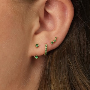Emerald Ear Jacket Stud Earring Set • Front Back Studs • Chic Earrings • Birthstone Earrings • gift ready for her • gift for mom set
