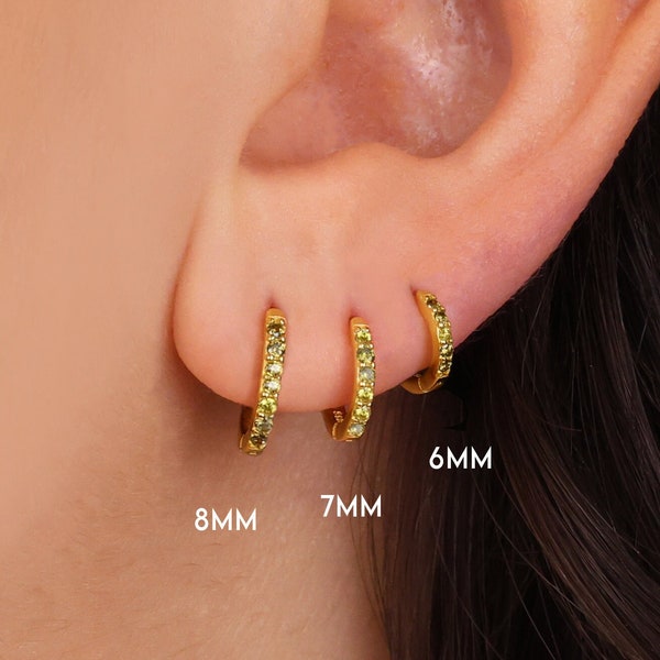 Peridot Huggie Hoop Earrings • gold conch hoop • cartilage hoop • hoop earrings • silver pave ring hoop • tragus hoop • small helix hoop