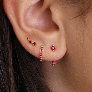 Ruby Front Back Earring Set • ear stack • minimalist jewelry • ruby earrings • huggie hoops • elevado jewelry