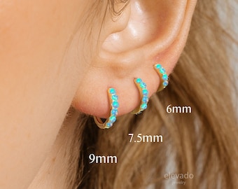 Blue Opal Huggie Hoop Earrings • elevado jewelry • minimalist earrings • dainty earrings • gold huggie hoop earrings • silver • rose gold