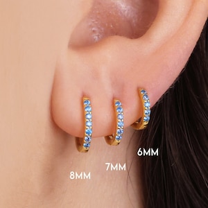 Aquamarine Huggie Hoop Earrings • gold conch hoop • cartilage hoop • hoop earrings • silver pave ring hoop • tragus hoop • small helix hoop