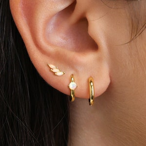 Opal Everyday Hoop Earring Stack Set • gift for her • bridesmaid gift • christmas gift • gold hoop earrings • minimalist earrings