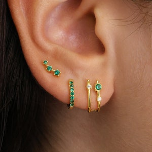 Emerald Double Hoop Earring Gift Set • emerald jewelry • gift ready • gift for her • gift for mom • christmas gift • gift set