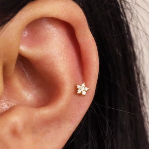 20G/18G/16G Kleine Blume Tragus Labret mit flacher Rückseite • 925 Sterling Silber • Tragus Ohrstecker • Flache Rückseite • Helix • Muschel Ohrring • Knorpel