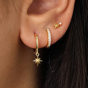 Star Dangle Hoop Earrings Gift Set • Huggie Hoop Earrings • star earring set • gift ready • gift for her • gift for mom • gift set