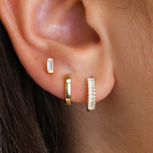 Diamond Baguette Paved Earring Gift Set • Huggie Hoop Earrings • earring set • gift for her • gift for mom • gift set