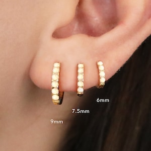 Opal Huggie Hoop Earrings • gold conch hoop • cartilage hoop • opal earrings • silver paved ring hoop • tragus hoop • elevado jewelry