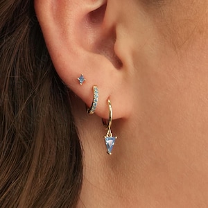 NEW• Trilliant Cut Aquamarine Huggie Hoop Earring Set by Elevado • Huggie Hoop Earrings • Dainty Hoop Earrings • Jewelry Set • Holiday Gift