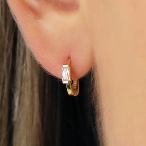 Baguette Cut Hoop Earrings • tragus earrings • tiny hoop earrings • cartilage hoop earrings • helix hoop • small hoop earring