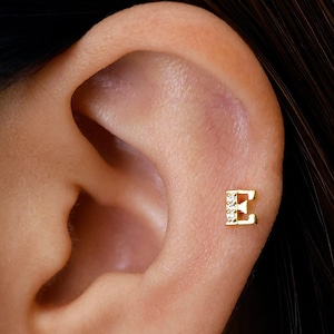 Dainty Alphabet Cartilage Earring • 18G/16G • personalized earrings • flat back labret • helix earring • christmas gift • personalized gift