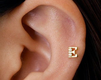 Dainty Sterling Silver Initial Cartilage Earring: Flat Back Labret