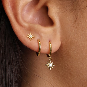 Dainty Star Hoop Earring Gift Set • star earring set • gift for her • everyday earrings • gold star earrings • elevado jewelry