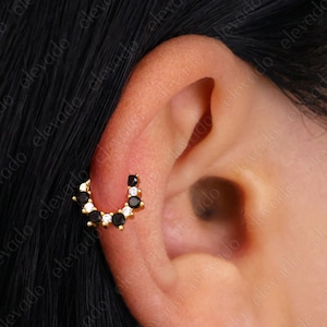 Black Onyx x Diamond Helix Hoop Earring • Nose Ring • Hoop Earring • 16G/18G/20G Clicker Hoops • Septum Cartilage Hoops • Daith Hoops