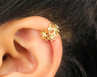 Flower Ear Cuff No Piercing • silver ear cuff • conch cuff • ear cuff non pierced • fake helix piercing • ear cuffs • cartilage cuff