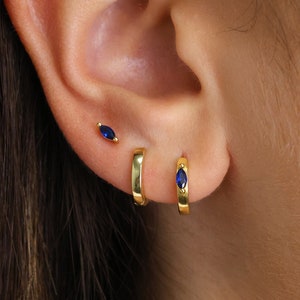 Sapphire Marquise Gemstone Earring Gift Set • Huggie Hoop Earrings • earring set • gift ready • gift for her • gift for mom