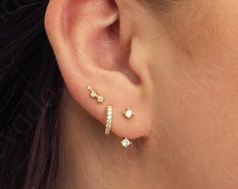 Front Back Earring Set • ear jacket • dainty ear jacket • gold earrings • ear jacket earrings - minimal earring • cz ear jacket • ear jacket
