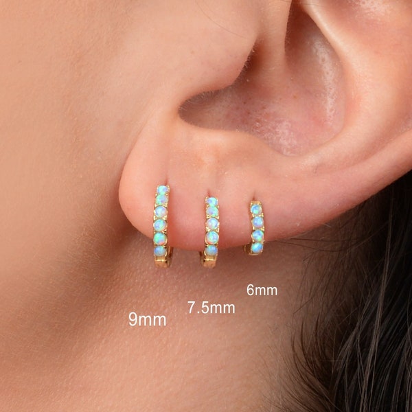 Blue Opal Huggie Hoop Earrings • elevado jewelry • minimalist earrings • dainty earrings • gold huggie hoop earrings • silver • rose gold