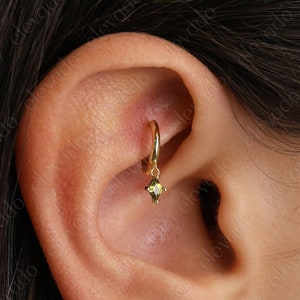 Peridot Tiny Dangle Rook Hoop Earring • gemstone helix hoop • rook earring • helix peridot hoop • cartilage earring • cartilage hoops