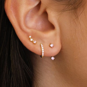 Pink Tourmaline Front Back Earring Gift Set • earring stack • huggie hoops • gold stud earrings • gift for her • elevado jewelry