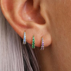 Birthstone Tapered Huggie Hoop Earrings • birthstone gold hoop earrings • minimalist jewelry • gift for her • gift for mom • gift ideas
